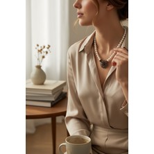 Fayra Accessories Beyaz Kristal Taşlı Dandelion Inci Kolye