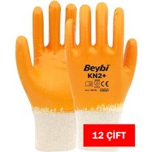Beybi 12 Adet Kn2+ (Kn2 Plus) Iç Yüzeyi Pamuklu Nitril Iş Eldiveni