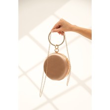 Roza Çanta Kadın Nude Saten Yuvarlak Abiye Ğece Çantası