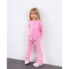 ButumiKids Kız Çocuk Gül Detaylı Kaşkorse Kumaş Pembe Alt Üst Takım