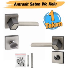 Badem10 (1 Takım-Çift) Tokyo Serisi Kare Rozetli Modern Banyo-Wc Kapı Kolu Sağa ve Sola Uygun Antrasit Saten