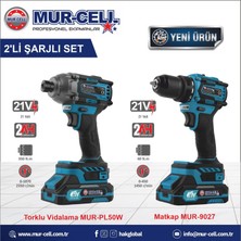 Mur-Cell 21V 2AH Kömürsüz 280 Nm Torklu Somun Sıkma Sökme Akülü Matkap Şarjlı Vidalama 2'li Set