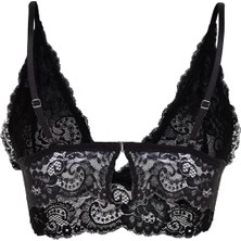 Laperissa 2XL Siyah Dantel Bralette Sütyen Kolsuz Tasarım ve Çıtçıt Kapatma ile Gün Boyu Destek