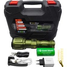 farissu Gold Silver GS-15050 Profesyonel Şarjlı El Feneri - 14.000 Lümen / 32.000 Mah Dev Batarya
