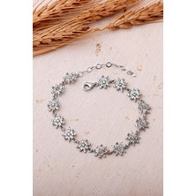 Sümer Telkari Kristal Kar Tanesi Baget Taşlı Rodyumlu 925 Ayar Gümüş Bileklik 4892