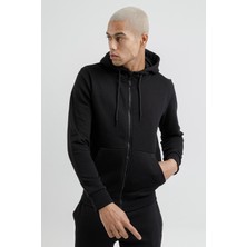 Airlife Sportswear Erkek Kapüşonlu ve Tam Boy Fermuarlı Sweatshirt Siyah