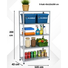 Alanraf Çelik Raf 5 Katlı 43X115X200 Dekoratif Raf Sistemleri, Depo Rafı, Arşiv Rafı, Kiler Rafı