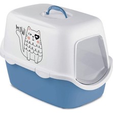 Stefanplast Griffe Baskılı Kapalı Kedi Tuvaleti Mavi/beyaz