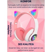 TeknoBeyza Kedi Kulak Tasarımlı Kablosuz Çocuk Kulaklığı - Rgb Ledli, Mikrofonlu ve Sd Kart Girişli