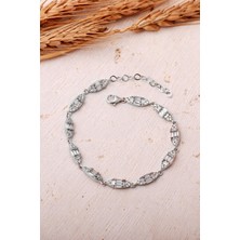 Sümer Telkari Baget Taşlı Mekik Rodyumlu 925 Ayar Gümüş Bileklik 4894