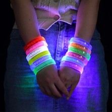 Belle Fusion Mey Ithalat® Pembe LED Işıklı Baskı Yapılabilen Pilli Bileklik Bilezik 1,5 cm Genişlik