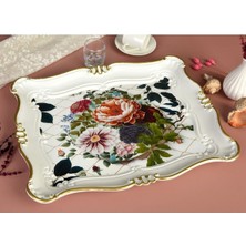 Zucci Home Sultan Buket Desenli Beyaz Servis Tepsisi | 33X42 cm | Zuccihome | Dekoratif Sunum Tepsisi