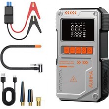 Auhma A8822 Jump Starter / Akü Takviye Cihazı | 4'ü 1 Arada Powerbank, Hava KOMPRESÖRÜ,10.000MAH 150PSI Gri