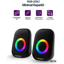 Sprange 2’li Tak Çalıştır USB Bilgisayar Hoparlörü – Rgb, Güçlü Ses, Kompakt Tasarım, Telefona Bağlanabilir - Siyah