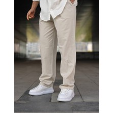 Kastrioti Baggy Geniş Paça Beli Bağcıklı ve Lastikli Keten Pantolon