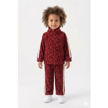 Mini Baray Kız Çocuk Dik Yaka Leopar Desenli Pamuklu Alt Üst Takım (2-3-4-5 Yaş) - Mürdüm