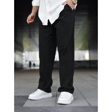 Kastrioti Baggy Geniş Paça Beli Bağcıklı ve Lastikli Keten Pantolon