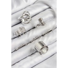 Similar Pirinç Yaprak Model Gümüş Renk Kadın Yüzük Kombin Set - TJ-BYK3818