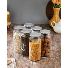 6lı Cam Kavanoz Seti Metal Kapaklı Vakumlu Bakliyat Kavanozu 1300 ml (Etiket Dahildir)