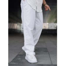 Kastrioti Baggy Geniş Paça Beli Bağcıklı ve Lastikli Keten Pantolon