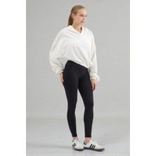 Fancy & Fun Kadın Uzun Kollu 3 Iplik Örme Kumaş Kapüşonlu Crop Sweatshirt