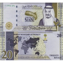 Banknoting Suudi Arabistan 20 Riyal 2020 HATIRA-G20 Başkanlığı. Çil.