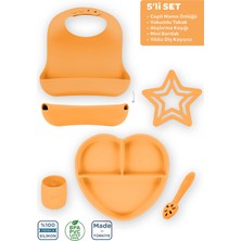 Moki Silikon 5’li Set Candle Turuncu / Mama Önlüğü, Mama Tabağı, Kaşık, Mini Bardak, Diş Kaşıyıcı