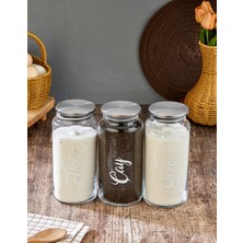 3'lü Metal Kapaklı Vakumlu Çay&şeker&tuz&bakliyat Kavanozu 1300ML Saklama Kabı(Etiket Dahil)