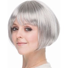 Similar Gri Gümüş Renk Düz Kesim Astarlı Küt Parti Peruğu