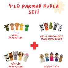 4'lü Parmak Kukla Seti: Sevimli Aile & Nesli Tükenen, Vahşi ve Çiftlik Hayvanları