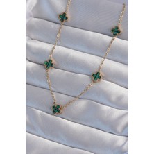 Similar 316L Çelik Gold Renk Minimal Yeşil Mineli Yonca Kolye - TJ-BKO9000