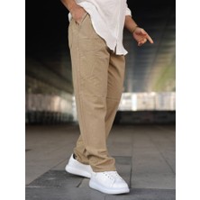 Kastrioti Baggy Geniş Paça Beli Bağcıklı ve Lastikli Keten Pantolon
