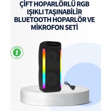 Aesco Rgb Işıklı Çift Hoparlörlü Taşınabilir Bluetooth Speaker ve Mikrofon