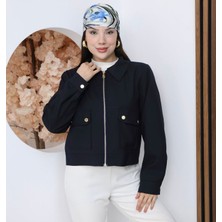 My Lunessa Zr Cepli Kısa Bomber Lacivert Kumaş Ceket