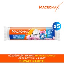 Macromax Büzgülü Çöp Torbası Orta Boy Manolya Kokulu 15’li X5