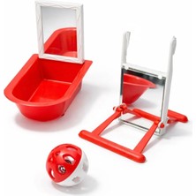 Papağanhane Kuş Oyuncak Seti 3’lü Kırmızı– Aynalı Banyo Küveti, Aynalı Tünek Salıncak ve Zilli Oyun Topu