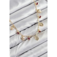 Similar Pirinç Zirkon Taşlı Sallantılı Damla Model Gold Renk Kadın Kolye - TJ-BKO10495