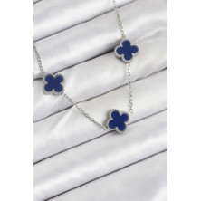 Similar 316L Çelik Zincir Gümüş Lacivert Renk Yonca Kadın Kolye - TJ-BKO10587