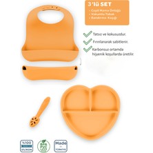 Moki Silikon Beslenme Seti 3'lü Candle Turuncu / Mama Tabağı, Mama Önlüğü, Bandırma Kaşığı