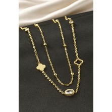 Bijuteri Net Damla Taşlı Çelik Ikili Kolye