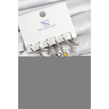 Similar Pirinç Zi̇rkon Taşlı Gül ve Papatya Model Gümüş Renk 3'lü Çift Kadın Küpe - TJ-BKP10956