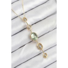 Similar Pirinç Zincir Yeşil Gold Renk Zirkon Taşlı Y Kolye - TJ-BKO10557