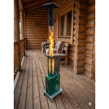 Bey Şömine Pelet Soba Roket Pelet Sobası Kasalı Muhafazalı Tekerlekli Pelet Soba-Yeşil