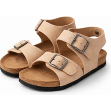 Liarca Ministep Premium Çift Tokalı Kız Çocuk Sandalet Kaymaz Taban – Krem Süet