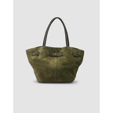 Cabani Hakiki Süet Deri Haki Tokalı Kadın Omuz Çantası