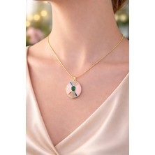 Neora 14K Altın Kaplama  Pembe Taşlı  Kapaklı Kadın Çelik Kolye