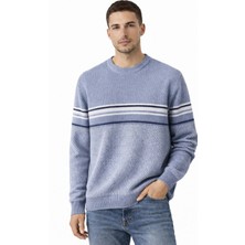 İnce Moda Giyim Erkek Bisiklet Yaka Çizgili Triko Kazak – Mavi