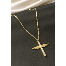 Bijuteri Net Kanat Taşlı Çelik Kolye