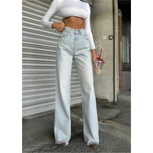 DENİKK Trend Özel Tasarım Wide Leg Denim Rahat Kalıp Paçası Yırtık Püsküllü Jean PANTOLON40226