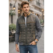 İnce Moda Giyim Erkek Haki Kapitone Detaylı Fermuarlı Spor Ceket